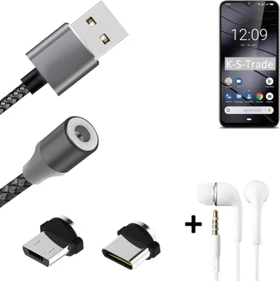 Produktbild von K-S-Trade® Hochwertiges Magnet-Lade-kabel Sync-Kabel Daten-Kabel + Kopfhörer kompatibel mit Gigaset GS290 mit USB-Typ-C-Anschluss und
