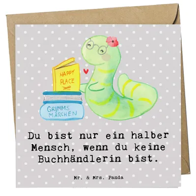 Produktbild von Mr. & Mrs. Panda Grußkarte Buchhändlerin Herz - Grau Pastell - Geschenk, Buchhandlung, Witzig, faltkarte, Beruf, Klappkarte, Bücherwurm, anlasskarte, Spruch, doppelkarte