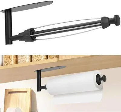Produktbild von Küchenrollenhalter mit Dämpfungseffekt – Wandmontage, selbstklebend oder mit Schrauben – Schwarz