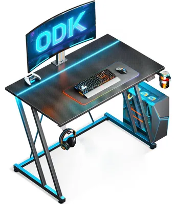 Obrázek produktu pro Herní stůl 80x50 cm - Černá karbonová vlákna - Kompaktní počítačový stůl s LED osvětlením