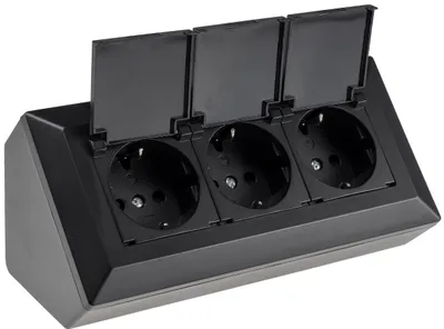 Immagine prodotto di blocco presa a 3 vie, nero 250V~/ 16A, montaggio a superficie con alette