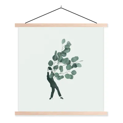 Produktbild von MuchoWow® Textilposter Ballon - Mann - Retro 60x60 cm mit holzfarbenen Rahmen - Wanddekoration