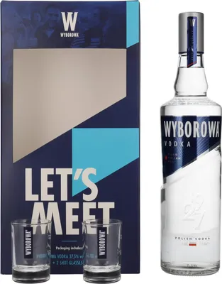 Produktbild von Wyborowa Wódka 37,5% Vol. 0,7l in Geschenkbox mit 2 Shotgläsern
