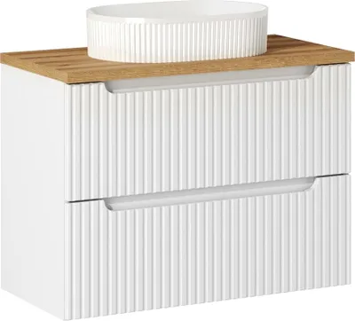Produktbild von Waschtisch 80cm mit Keramikwaschbecken, weiß und Eiche, NEWPORT-56-WHITE