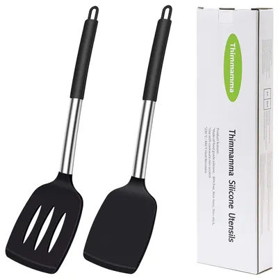 Silikon-Pfannenwender 35 cm, hitzebeständig, BPA-frei, schwarz