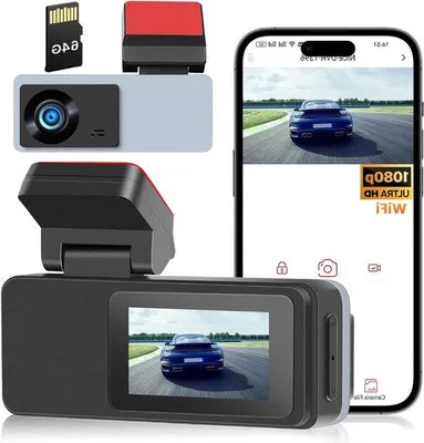Obrázok produktu pre Voorste WiFi kamera do auta s 2-palcovým displejom, 150° širokouhlým objektívom, rozlíšením 1080p, 64 GB SD kartou, nočným videním, systémom ADAS a nepretržitým nahrávaním