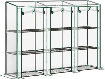Produktbild von Gartengewächshaus mit 3 Regalböden, Balkongewächshaus, 3 Rolltüren mit Reißverschluss, 215 x 46 x 151 cm, transparent