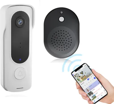 Produktbild von Drahtlose Video-Tuerklingelkamera mit Glockenspiel, CMOS-Sensor, 480P HD-Video, 2-Wege-Audio, Infrarot-Nachtsicht, Echtzeitwarnung, Cloud-Speicher, IP65, wasserdicht, 2,4 G WiFi, Video-Tuerklingelkamera