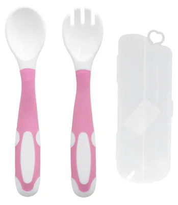 Imagen del producto de Juego de cubiertos para bebés: tenedor, cuchara y cuchillo, ideal para el primer aprendizaje, utensilios para que los más pequeños se sirvan solos, cucharas y tenedores fáciles de agarrar, color rosa