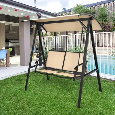 Image de Balançoire de jardin - Fauteuil berçant - Banc de jardin - Balançoire de terrasse - Balançoire d'extérieur - Toit réglable