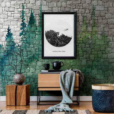 Produktbild von Profhome 382451-GU Fototapete Ziegelstein matt grün grau 3,71 m x 2,8 m