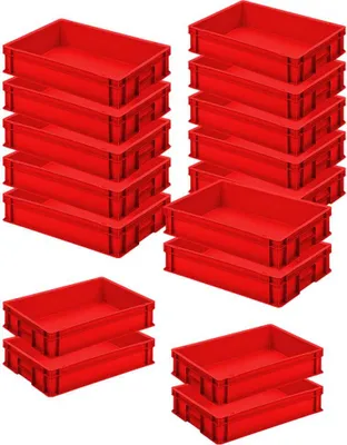 Produktbild von 16x Eurobehälter LxBxH 600 x 400 x 120 mm, 24 Liter, PP, lebensmittelecht, Farbe rot