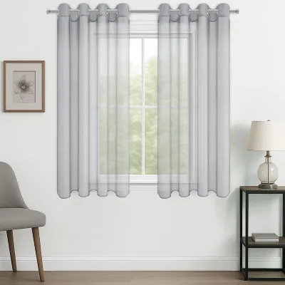 Immagine prodotto di Set di 2 tende semitrasparenti grigie con passanti, dimensioni 140x145 cm