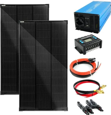 Produktbild von Komplettset 2x120 Watt Solarmodul 1070x580 1000 Watt TS1000 Spannungswandler 20A Laderegler