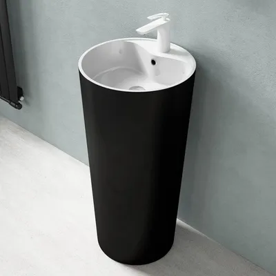 Produktbild von doporro freistehendes Standwaschbecken BTH: 45x45x90cm innnen weiß+außen schwarz aus Mineralguss Waschtisch Waschplatz Standsäule colossum35