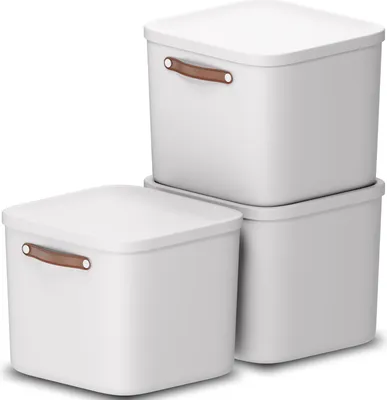 Produktbild von Rotho 3er-Set Aufbewahrungsbox 40L Maloja - Kunststoffbox mit Deckel - Stapelbox 39,5 x 38,0 x 34,0 cm - Plastikbox Ordnungsbox Allzweckkiste