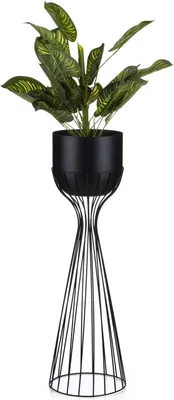 Zdjęcie produktu dla HowHomely Nowoczesny stojak na rośliny z doniczką, metalowy stołek na kwiaty czarny 68 cm wysokości - stojak na kwiaty do domu