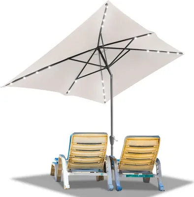 Produktbild von Faziango 200x300m Sonnenschirm UV50+ Sonnenschutz Gartenschirm Strandschirm LED Solar, knickbar, Schirmtuch mit PA-Beschichtung, Beige
