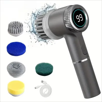 Image de Brosse de nettoyage électrique rotative avec 5 embouts, 3 modes et batterie rechargeable