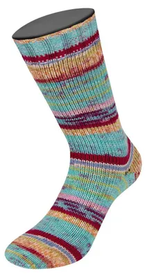 Produktbild von Lana Grossa - Cool Wool 4 Socks Print IIl 7214 orangebraun creme pink weinrot türkis lila pistazie rosa