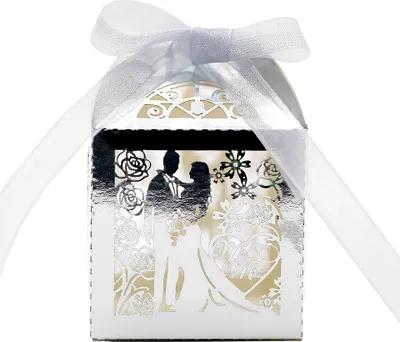 Produktbild von 50pcs Hochzeit Paar Süßigkeiten Boxen, Laser Cut Hochzeit Party Favor Box Süßigkeiten Tasche Schokolade Geschenk-Boxen