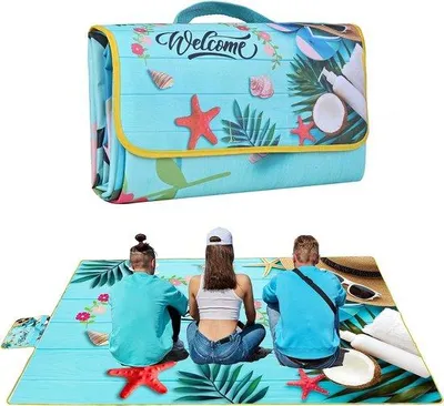 Immagine prodotto di Grande telo da spiaggia impermeabile e pieghevole, 150 x 200 cm, extra large, per campeggio, escursioni, viaggi, famiglia