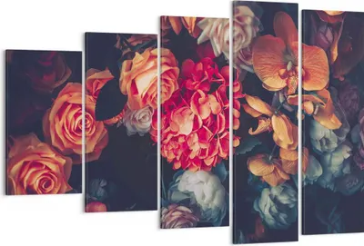 Produktbild von Bild auf Leinwand - Leinwandbild - 5 Teile - Blumenstrauß Blumen Rosen - 150x100cm - Wand Bild - Wanddeko - Wandbilder - Leinwanddruck - Bilder - Wanddekoration - Leinwand bilder - EG150x100-5002