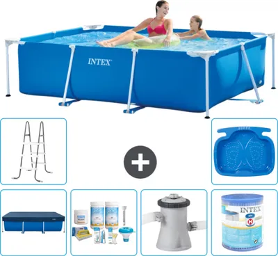 Obrázok produktu pre Bazén Intex s obdĺžnikovým rámom - 220 x 150 x 60 cm - modrý - obsahuje kryt - balík na údržbu - filtračné čerpadlo pre bazén - filter - rebrík - vaňa pre nohy