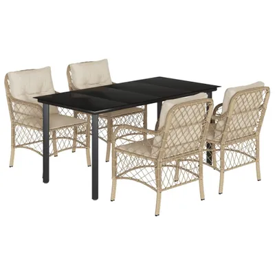 Produktbild von 5-tlg. Garten-Essgruppe mit Kissen Beige Poly Rattan