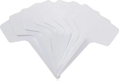 Obrázek produktu pro Balení 100 plastových štítků na rostliny, ve tvaru T, vodotěsné, opakovaně použitelné, pro školky, květiny, zeleninu, bylinky, bílé barvy