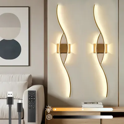 Immagine prodotto di 2 pezzi Lampada da parete a LED per interni Moderna Dimmerabile 3 temperature di colore Lampada da parete ricaricabile con telecomando
