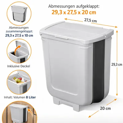 Produktbild von Abfalleimer mit Deckel Küche Faltbar 8L Mülleimer Bad 29x27x20cm Wohnmobil