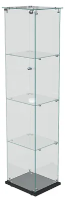Image de Vitrine d'exposition - Vitrine verticale en verre - 163 x 39,8 x 35 cm - 4 compartiments - Éclairage LED - Porte verrouillable - Verre - Noir