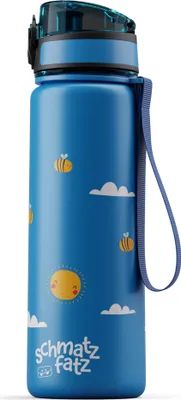 Produktbild von Schmatzfatz Trinkflasche Kinder 500ml - Auslaufsicher, BPA-frei, 1-Klick-Verschluss, Tritan, Kinderfreundliches Design, Geeignet für Kohlensäurehaltige Getränke, Blue Bees