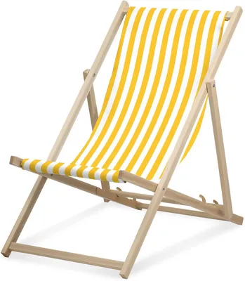 Produktbild von Liegestuhl - schmal gestreift - Gelb - klappbar - aus Buchenholz - bis 95kg belastbar - 3fach verstellbare Lehne - Strandliege