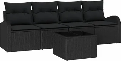 Productafbeelding van vidaXL Tuinset met tuinbank, zwart, 55 x 55 x 37 cm, polyrotan