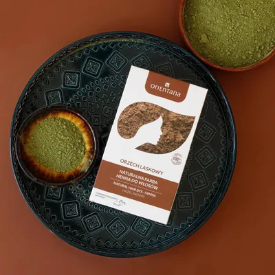 Obrázek produktu pro Orientana - Organická barva na vlasy Henna Hazelnut Powder pro dlouhé vlasy Permanentní rostlinná barva na vlasy 100% veganská přírodní - 100g