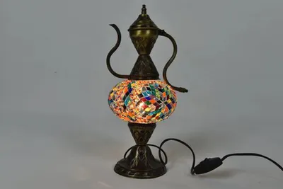 Produktbild von Handgefertigte türkische Ibrik Tischlampe in bunten Farben – orientalische Karaffe Nachtlampe, Stimmungslicht 45 cm
