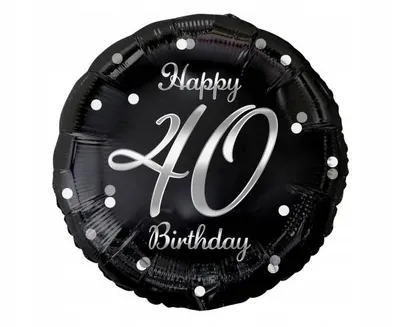Zdjęcie produktu dla Balon foliowy Happy 40 Birthday, czarny srebrny nadruk, 46 cm