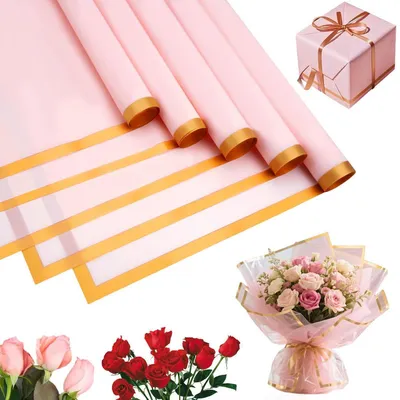 Immagine prodotto di Carta da regalo, bouquet di fiori, 20 fogli, 58x58 cm, impermeabile, rosa con bordi dorati