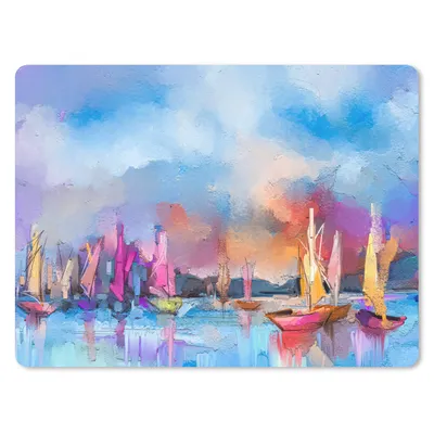 Produktbild von MuchoWow® Mauspad Mousepad Malerei - Boote - Wasser 23x19 cm - Mousepads - Maus Mat - Pad - Mausunterlage - Schreibtischunterlage - Mauspad