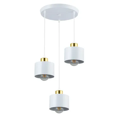 Produktbild von MasterLED Pendelleuchte – Ø12cm Schirm 3-flammig – Weiß-Gold – E27 – Esstischlampe – Pendelleuchte modern – ELZA