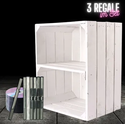 Produktbild von 3er Set Weiße Kiste für Schuh-und Bücherregal quer DVD Regal Obstkiste Holzkiste Holzregal