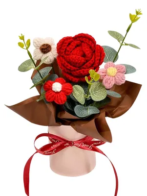 Gehäkeltes Rosen-Bouquet, 4 Blumen, handgefertigt, Kunstblumen