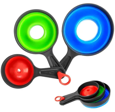Produktbild von 3-teiliges Silikon Trichter Set faltbar mit Haken S/M/L 4.5/5.5/7.5cm spülmaschinenfest