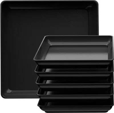 Produktbild von Unyqoos® Set 5 quadratische Pflanzschalen aus robustem Kunststoff – Wasserauffang-Untersetzer für Innen & Außen (Fensterbank, Balkon, Terrasse)