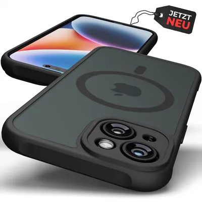 Produktbild von Hülle MagSafe Case Matt Schwarz Magnet Cover Schutz Bumper Kameraschutz Stoßfest Dünn Handyhülle Panzerhülle Magnetisch Modell: iPhone 14