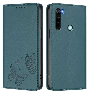 Obrázek produktu pro Kožené pouzdro pro Xiaomi Redmi Note 8, motýlí ražbou, peněženkové flip pouzdro se stojánkem Zelená