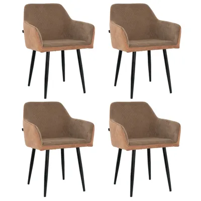 Produktbild von Lina® Tony Esszimmerstühle, 4er Set, Samt, Braun - Küchenstuhl, Wohnzimmerstuhl, Design Stuhl mit Armlehnen - Samt Stühle Esszimmer mit schwarzen Metallbeinen