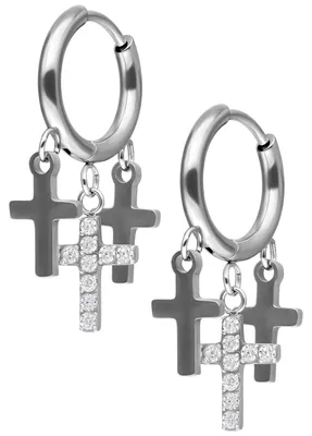 Produktbild von Wildcat Ohrringe - Little Dangling Cross Hoops - Silber - Chirurgenstahl 316L - wasserfest, langlebig, hautverträglich, Silber-Kristallklar